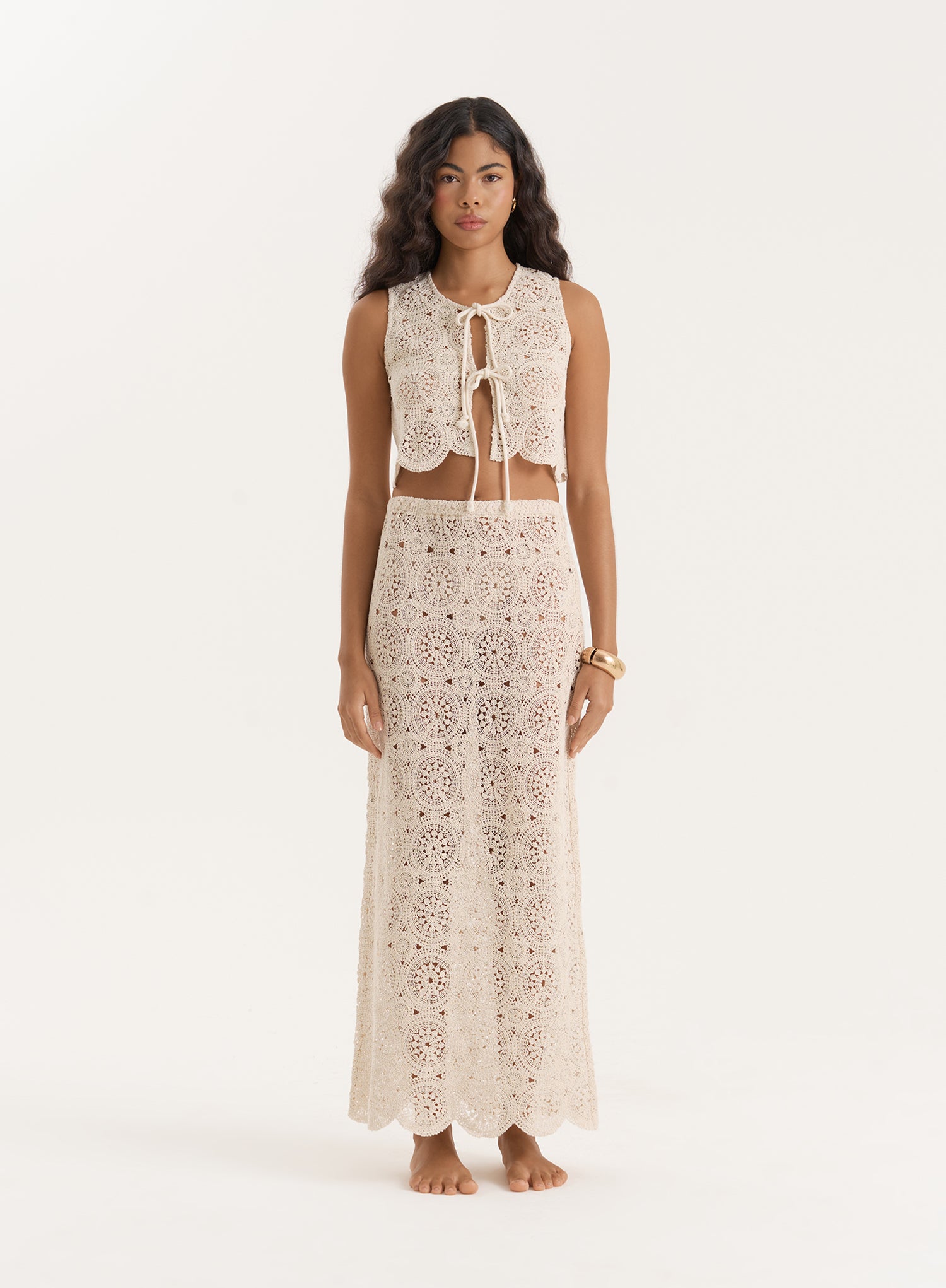 Beige Crochet Maxi Skirt
